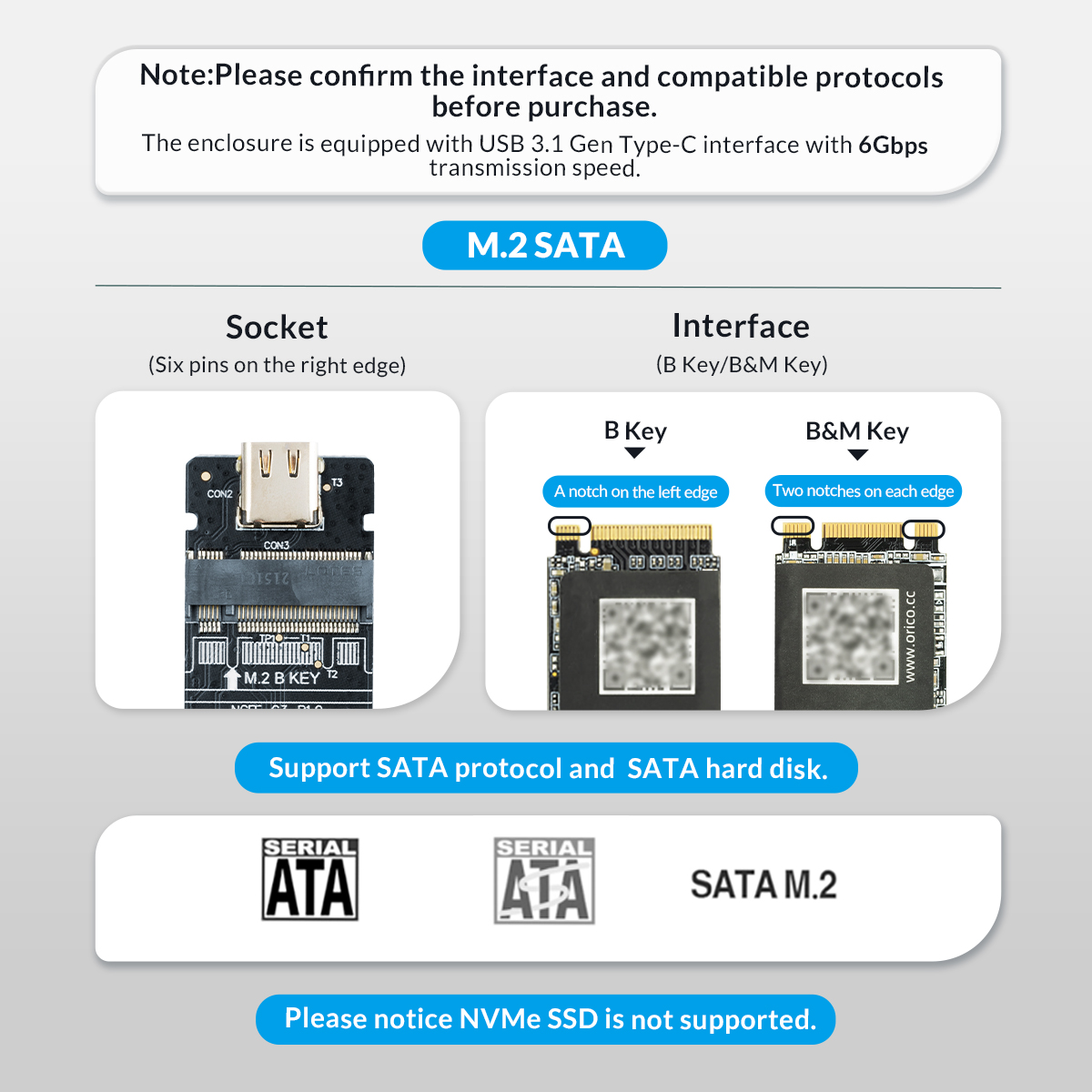 ORICO Type-C SSD Case USB3.1 to SATA3.0 usbc Box 2.5 USB 3.1 Gen1