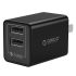 WHA-2U 2 USB Charging Ports Output 5V2.4A Overload Protection, Surge Protection, Leakage Protection, etc Black