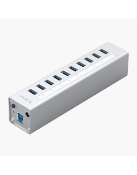 A3H10 Aluminum Alloy 10 Port USB3.0 HUB with BC1.2 Charger Silver