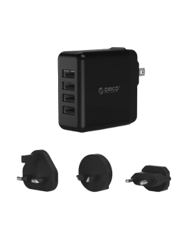 DSP-4U 34W 4 Ports USB Smart Wall Charger with UK, AU, EU Add-on AC Plug