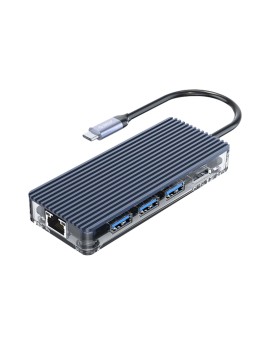 WB-8P USB C Hub 8-in-1 Transparent USB3.0Type-A*3, HDMI*1, USB3.0 Type-C *1, TF&SD*1, RJ45*1 Apple Macbook, iPad, Microsoft