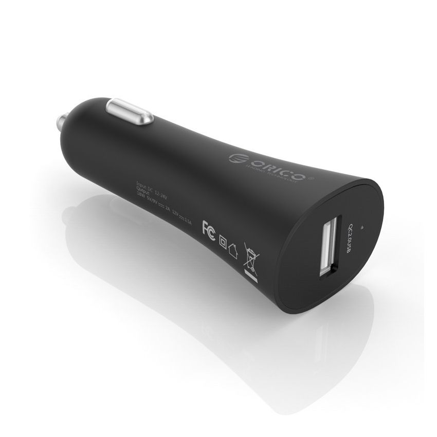 UCH-2U1Q 1 Port Car Charger Input DC 12/24V DC 5V/2A 9V/2A 12V/1.5A 18W Max Supported QC2.0 Black