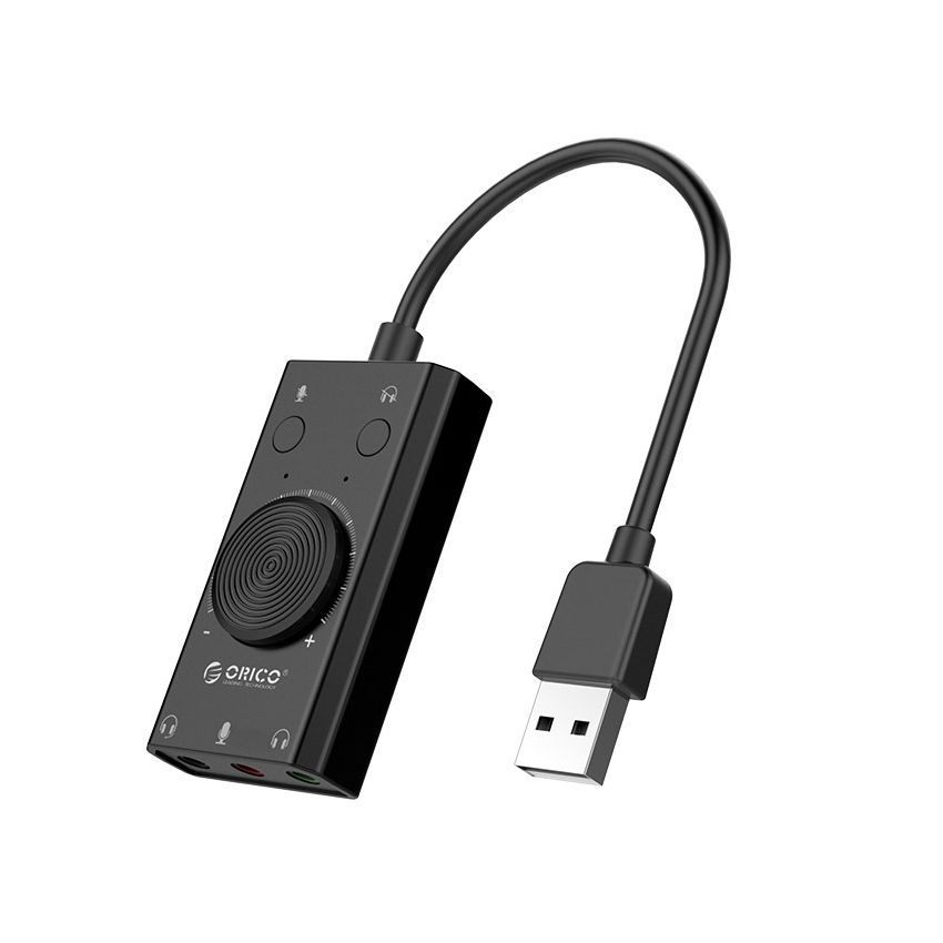 SC2 USB2.0 TO External Sound Card Mute Switch,Volume Adjustment Mic Speaker Headset Audio Jack 3.5mm Cable Adapter Black