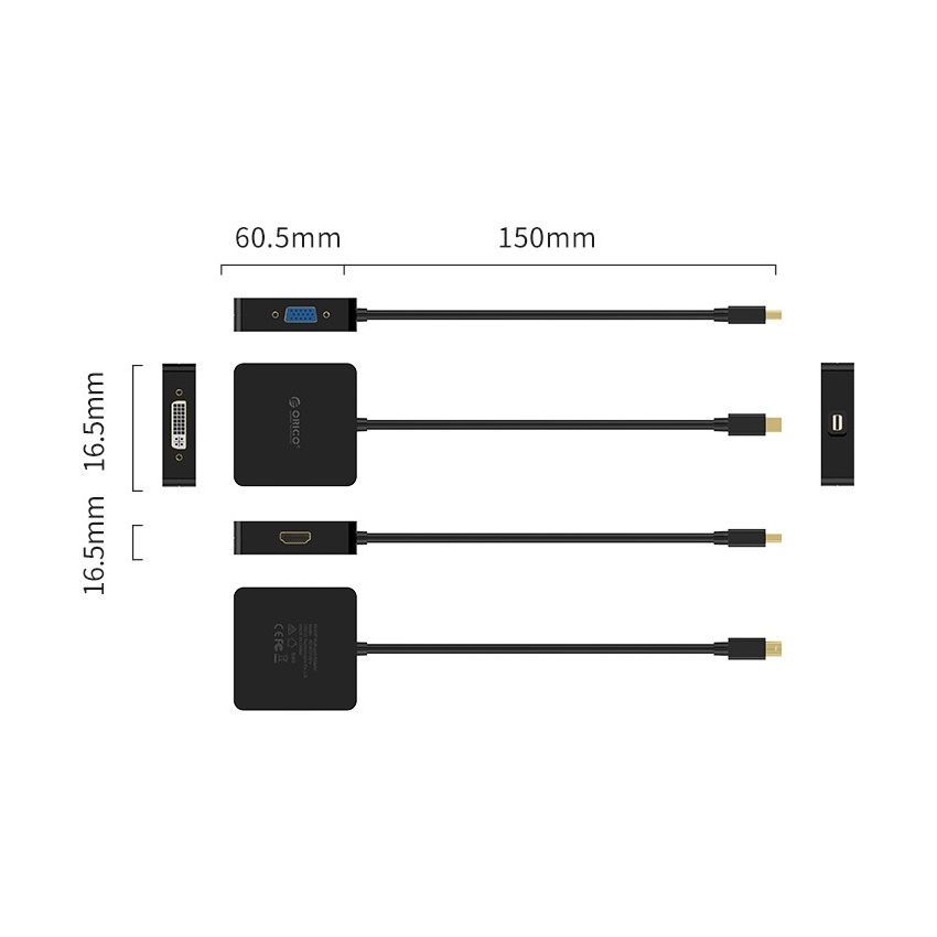 XD-MDFHDV 3in1 Mini DP to HDMI VGA DVI Video Adapter Cable 15cm Male To Famale Converter Black
