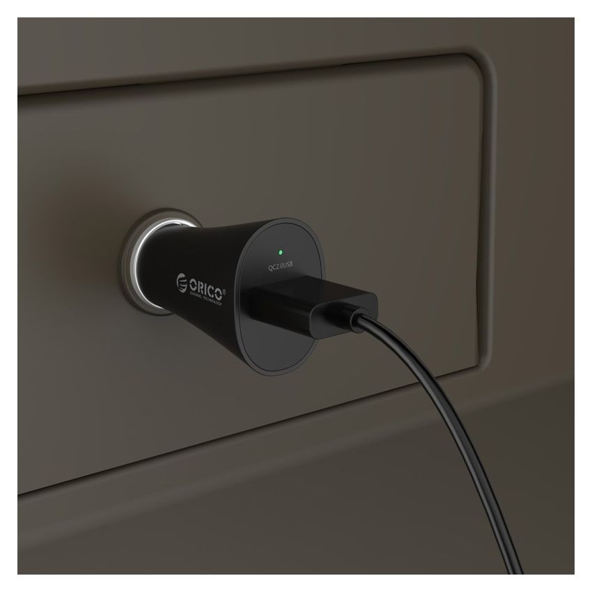 UCH-2U1Q 1 Port Car Charger Input DC 12/24V DC 5V/2A 9V/2A 12V/1.5A 18W Max Supported QC2.0 Black