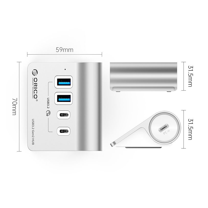 M3CU2-G2-05 HUB 4-PORTS USB3.2 10Gbps Silver 2 Years Warranty