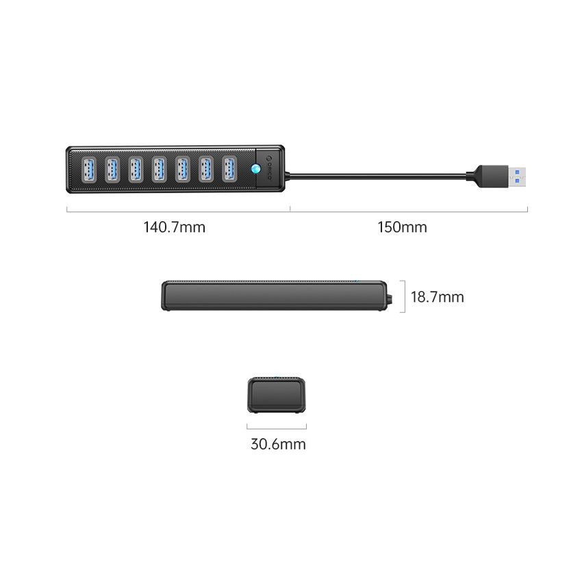 USB3.0  Hub 7 Port Expansion in One Step Black