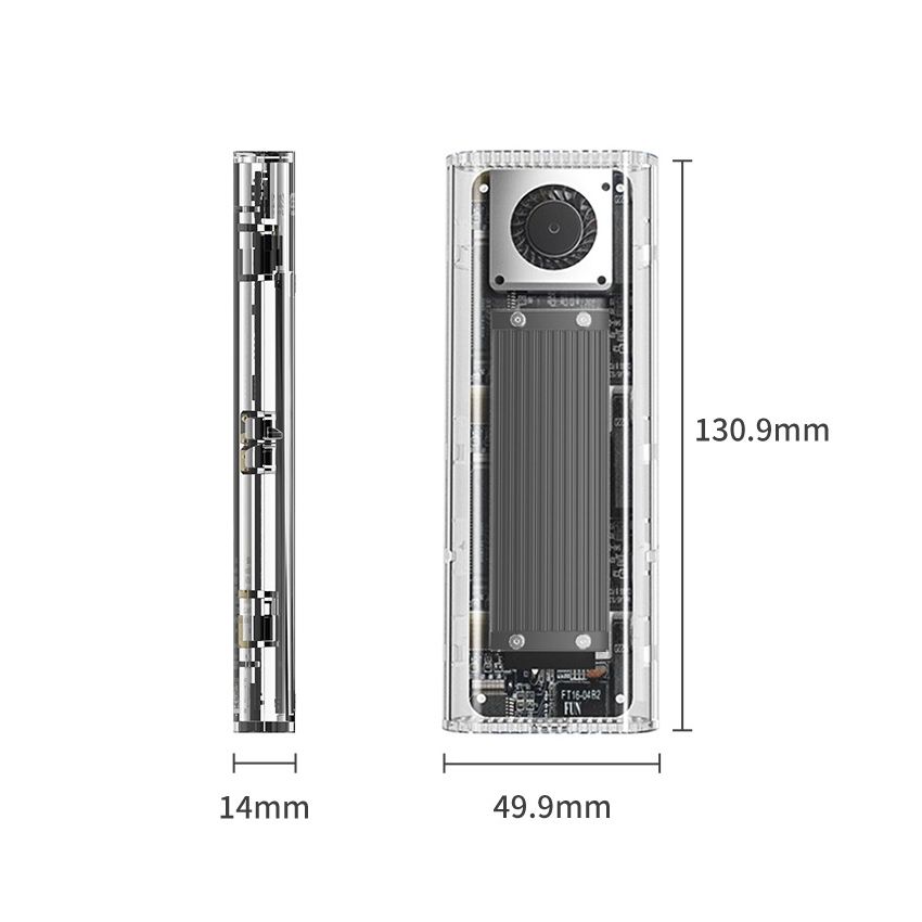 TCM2-G20 20Gbps M.2 NVME SSD Enclosure Transparent with Cooling Fan Grey 2 Years Warranty