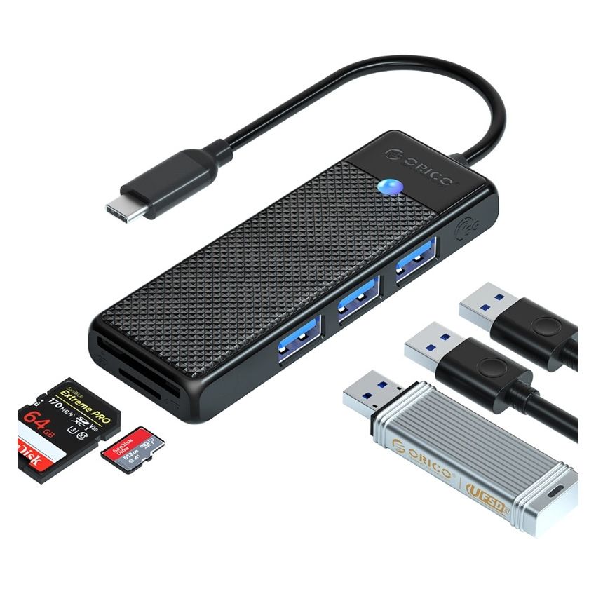 USB-C hub with 3x USB-A, SD and Micro SD slot