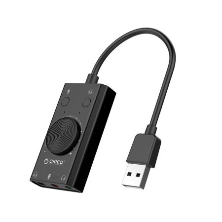 SC2 USB2.0 TO External Sound Card Mute Switch,Volume Adjustment Mic Speaker Headset Audio Jack 3.5mm Cable Adapter Black